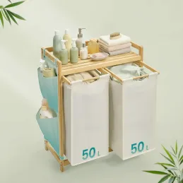 Koš za perilo SPA HARMONY DUO / Bela + naravni les