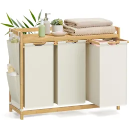 Košara za perilo SPA HARMONY TRIO / bela + naravni les
