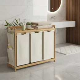 Košara za perilo SPA HARMONY TRIO / bela + naravni les