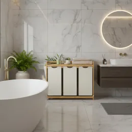 Košara za perilo SPA HARMONY TRIO / bela + naravni les