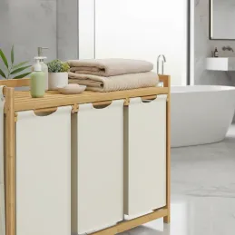 Košara za perilo SPA HARMONY TRIO / bela + naravni les