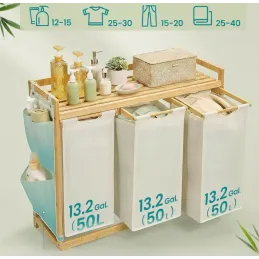 Košara za perilo SPA HARMONY TRIO / bela + naravni les