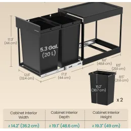 Izvlečni koš za odpadke GALANT 350 mm – 2 × 20 l / črna