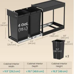 Izvlečni koš za odpadke GALAXY 300 mm – 2 × 15 l / Črna