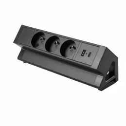 Namizna vgradna vtičnica DESK 3x230V + 2xUSB polnjenje / Mat črna