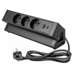 Namizna vgradna vtičnica DESK 3x230V + 2xUSB polnjenje / Mat črna
