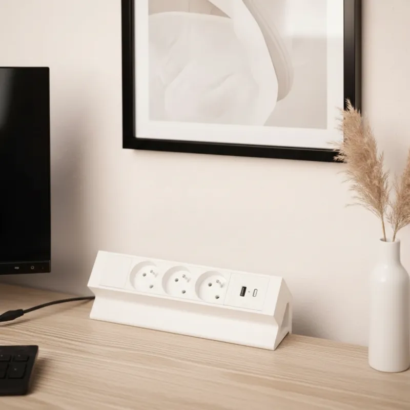 Namizna vgradna vtičnica DESK 3x230 V + 2xUSB-polnjenje / Bela