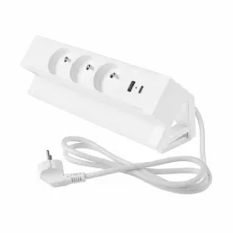 Namizna vgradna vtičnica DESK 3x230 V + 2xUSB-polnjenje / Bela