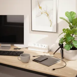 Namizna vgradna vtičnica DESK 3x230 V + 2xUSB-polnjenje / Bela
