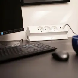 Namizna vgradna vtičnica DESK 3x230 V + 2xUSB-polnjenje / Bela