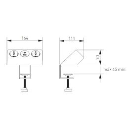 Namizna vtičnica VISION SCHUKO 2 × 230 V + 2 × USB za polnjenje / Siva