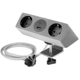 Namizna vtičnica VISION SCHUKO 2 × 230 V + 2 × USB za polnjenje / Siva