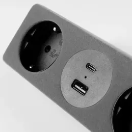 Namizna vtičnica VISION SCHUKO 2 × 230 V + 2 × USB za polnjenje / Siva