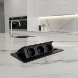 Izvlečna električna vtičnica MODERO SCHUKO 3x230V / mat črna