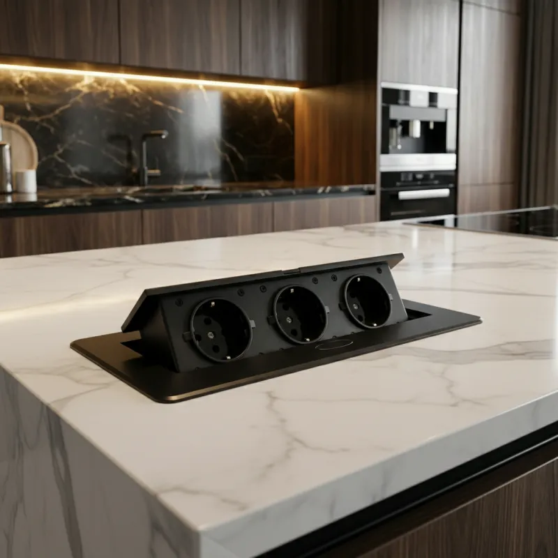 Izvlečna električna vtičnica MODERO SCHUKO 3x230V / mat črna