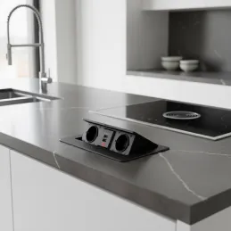 Izvlečna električna vtičnica MODERO SCHUKO 2x230V + polnjenje USB / Mat črna