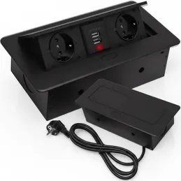 Izvlečna električna vtičnica MODERO SCHUKO 2x230V + polnjenje USB / Mat črna