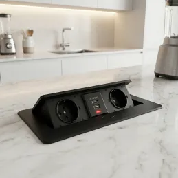 Izvlečna električna vtičnica MODERO SCHUKO 2x230V + polnjenje USB / Mat črna