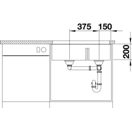 Pomivalno korito iz keramike Blanco SUBLINE 340 / 160 U / desno