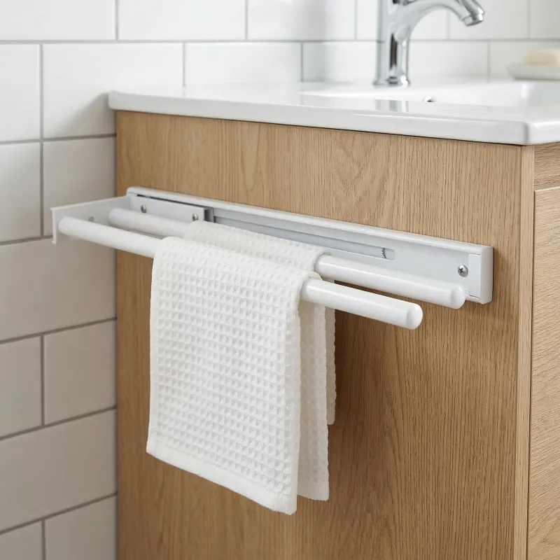 Izvlečni obešalnik za brisače z 2 nosilcema ARNOLD 440 mm / Bela mat**ina**