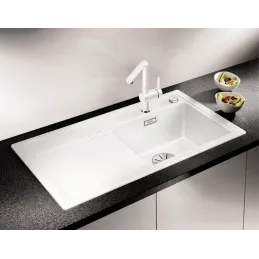 Granitno pomivalno korito Blanco ZENAR 45 S z ekscentrom / sivo skalnato, levo postavljeno