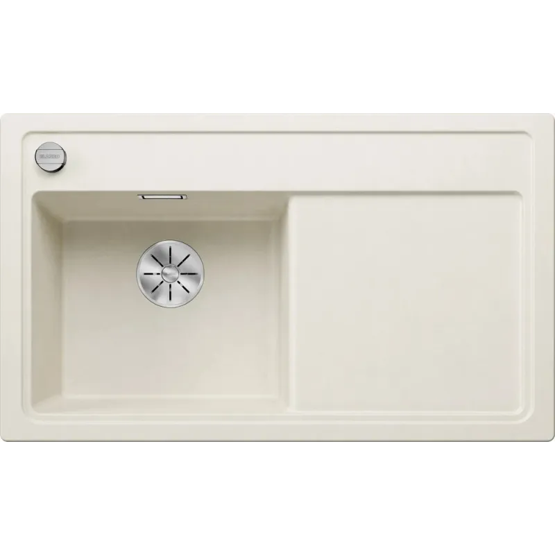 Pomivalno korito iz keramike Blanco ZENAR 45 S z ekscentrom / Bela soft, levo