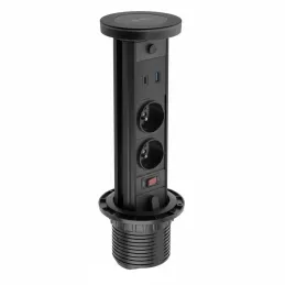 Izvlečni priključni modul LEGIA FRENCH 2x230V + USB A-C + lučka / Črna matirana