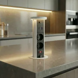 Izvlečna vtičnica LEGIA FRENCH 2x230V + USB A-C + lučka / mat bela