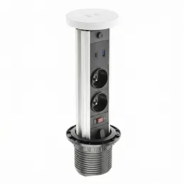 Izvlečna vtičnica LEGIA FRENCH 2x230V + USB A-C + lučka / mat bela