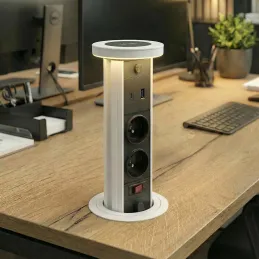 Izvlečna vtičnica LEGIA FRENCH 2x230V + USB A-C + lučka / mat bela