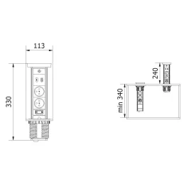 Izvlečna vtičnica LEGIA SCHUKO 2x230V + USB A-C + lučka / Mat črna