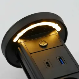 Izvlečna vtičnica LEGIA SCHUKO 2x230V + USB A-C + lučka / Mat črna