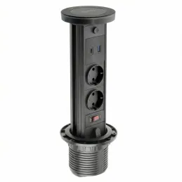 Izvlečna vtičnica LEGIA SCHUKO 2x230V + USB A-C + lučka / Mat črna