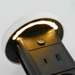Izvlečna vtičnica LEGIA SCHUKO 2x230V + USB A-C + lučka / Bela matirana