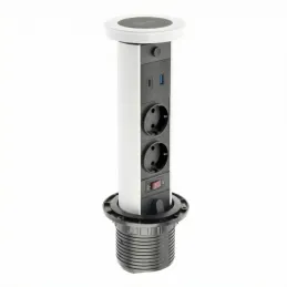 Izvlečna vtičnica LEGIA SCHUKO 2x230V + USB A-C + lučka / Bela matirana
