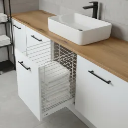 Izvlečna košara za perilo z blaženjem in pritrditvijo na vrata ORTA / Bela matirana