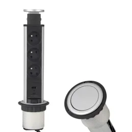 Izvlečna električna vtičnica ASTRA FRENCH 3x230V + 2x USB-polnjenje / Aluminij