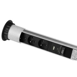 Izvlečna električna vtičnica ASTRA FRENCH 3x230V + 2x USB-polnjenje / Aluminij