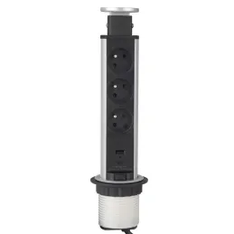 Izvlečna električna vtičnica ASTRA FRENCH 3x230V + 2x USB-polnjenje / Aluminij