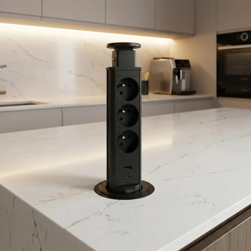 Izvlečna električna vtičnica ASTRA FRENCH 3x230V + 2x USB-polnjenje / Črna
