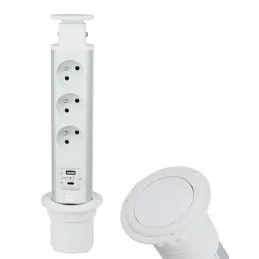 Izvlečna električna vtičnica ASTRA FRENCH 3x230V + 2x USB polnjenje / Bela