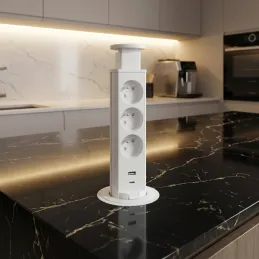 Izvlečna električna vtičnica ASTRA FRENCH 3x230V + 2x USB polnjenje / Bela