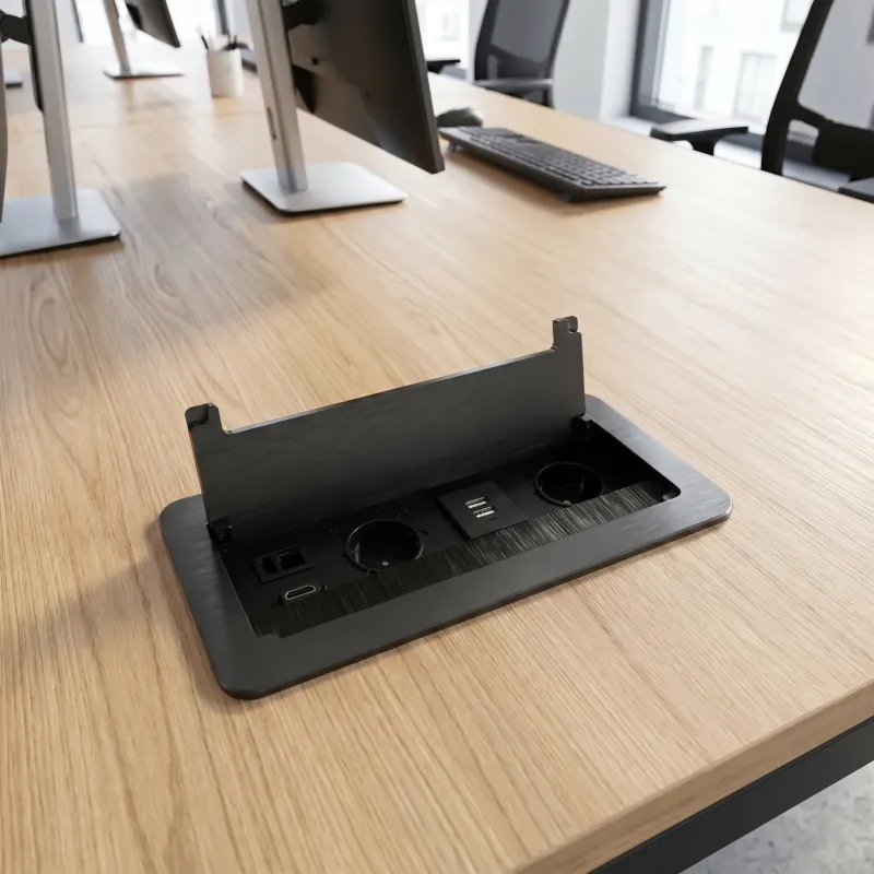 Vgradna dvižna vtičnica 2 x 230 V + 2 x USB za polnjenje + HDMI + RJ45 / Črna, brušena