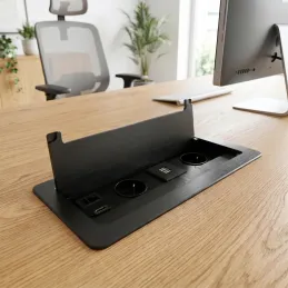 Vgradna dvižna vtičnica 2 x 230 V + 2 x USB za polnjenje + HDMI + RJ45 / Črna, brušena