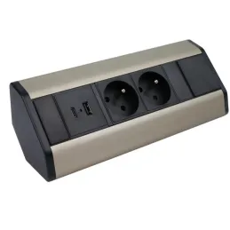 Notranji vgradni razdelilnik CORNER FRENCH 2x 230V +2x USB / Črna – nerjavno jeklo
