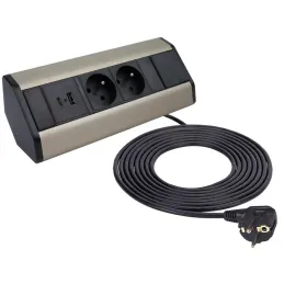 Notranji vgradni razdelilnik CORNER FRENCH 2x 230V +2x USB / Črna – nerjavno jeklo