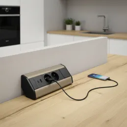 Notranji vgradni razdelilnik CORNER FRENCH 2x 230V +2x USB / Črna – nerjavno jeklo