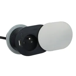 Električna vtičnica SLIDE 1x230V + 2xUSB FRENCH / nerjavno jeklo