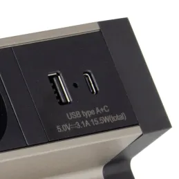 Namizna vgradna vtičnica DESK 3x230 V + 2xUSB polnjenje / nerjavno jeklo