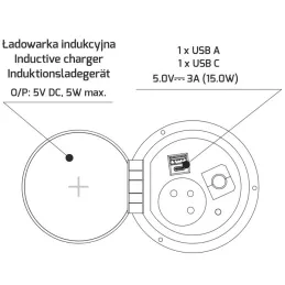 Vgradna vtičnica za mizo LUPO FRENCH 1x230V + USB A/C – črna